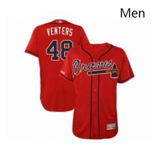 Mens Atlanta Braves 48 Jonny Venters Red Alternate Flex Base Authentic Collection Baseball Jersey